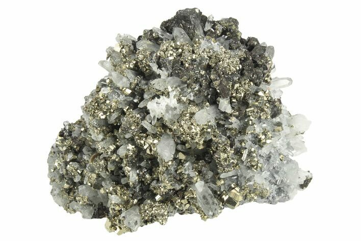 Gleaming Pyrite and Chalcopyrite on Quartz Crystals - Peru #233398